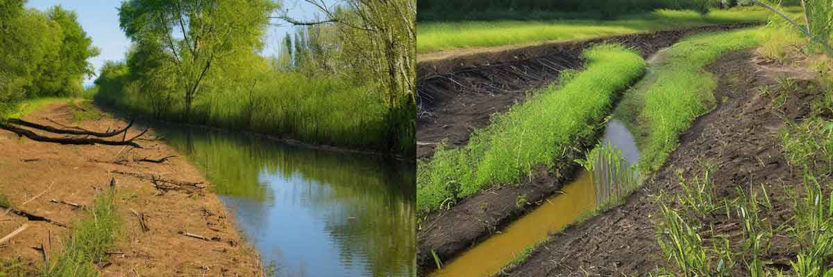 Image of riparian buffers: streams to prevent erosion, improve water quality, and provide wildlife habitat in agroforestry.