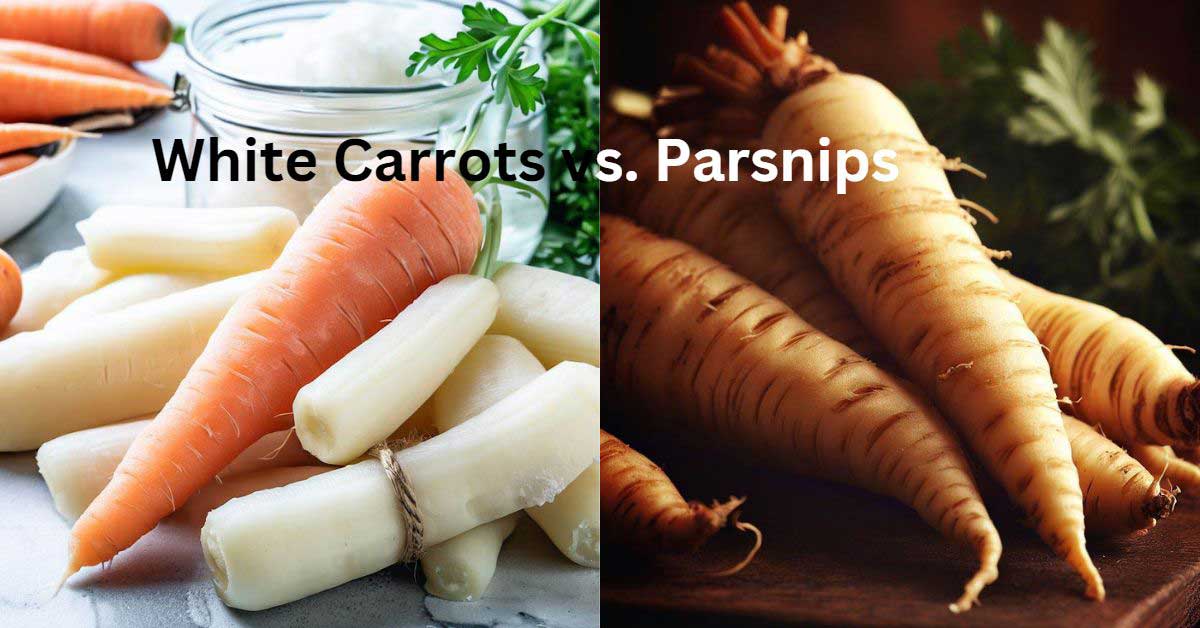 baby carrots on the left and Parsnips on the right. 